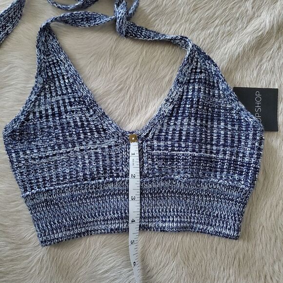 NEW Topshop Women’s Halter Top Size 4 Navy Blue Knit Crop Crochet Stretch Y2K - Picture 3 of 10